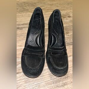 Born Black Suede Comfort Penny Loafers Womens Chunky Heels Size 7.5